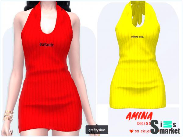 Платье amina by grafity-cc для Симс 4. Скачать мод