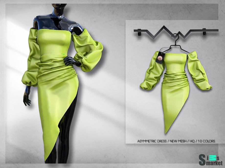 Платье Asymmetric by busra-tr  для Симс 4. Скачать мод