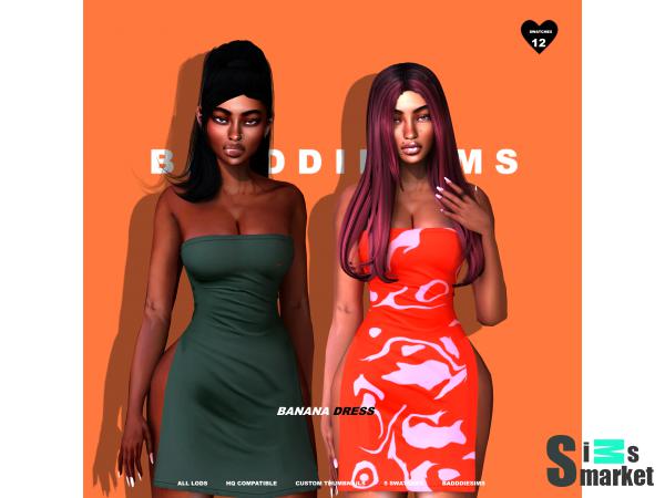 Платье banana by badddiesims для Симс 4. Скачать мод