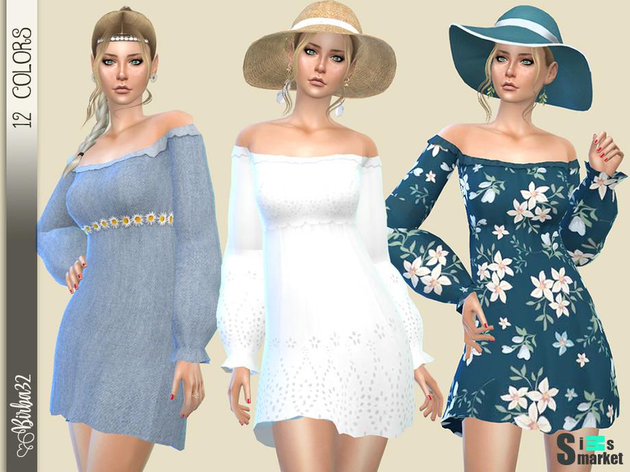Платье Boho by Birba32 для Симс 4. Скачать мод
