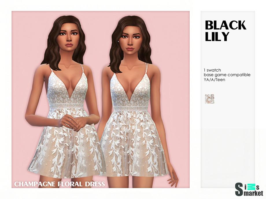 Платье Champagne by Black Lily для Симс 4. Скачать мод