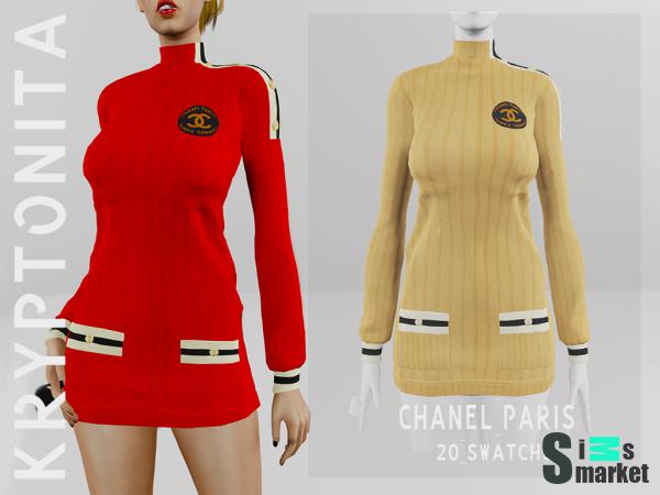 Платье chanel by kryptonita для Симс 4. Скачать мод