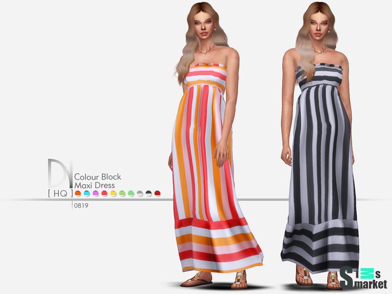 Платье Colour Block Maxi от DarkKnight для Симс 4. Скачать мод