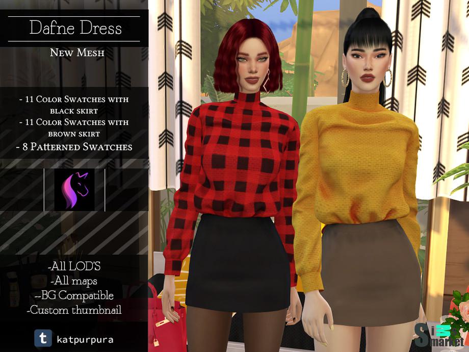 Платье Dafne by KaTPurpura  для Симс 4. Скачать мод
