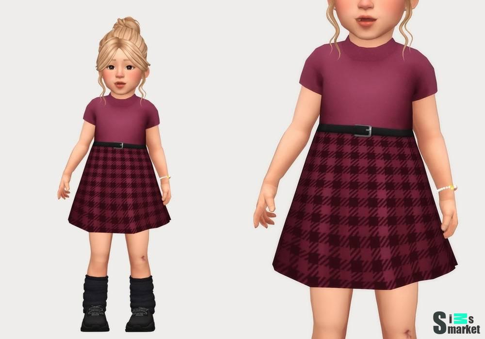 Платье для малышек "gingham belt dress" для Симс 4 для Симс 4. Скачать мод