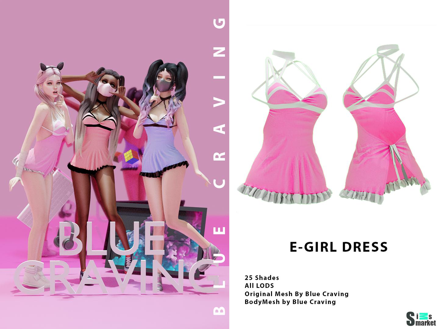 Платье E-Girl by Blue Craving для Симс 4. Скачать мод