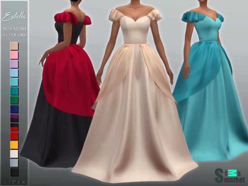 Платье Estella Gown от Sifix для Симс 4. Скачать мод