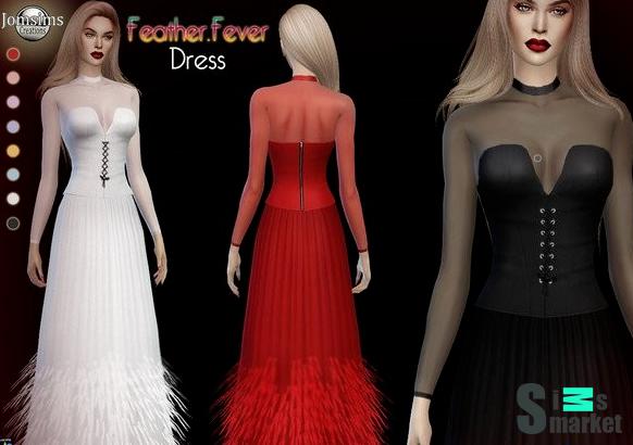 Платье Feather Fever от jomsims для Симс 4. Скачать мод