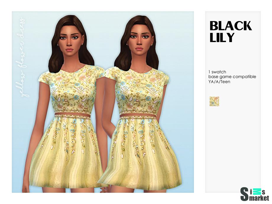 Платье Flower by Black Lily  для Симс 4. Скачать мод