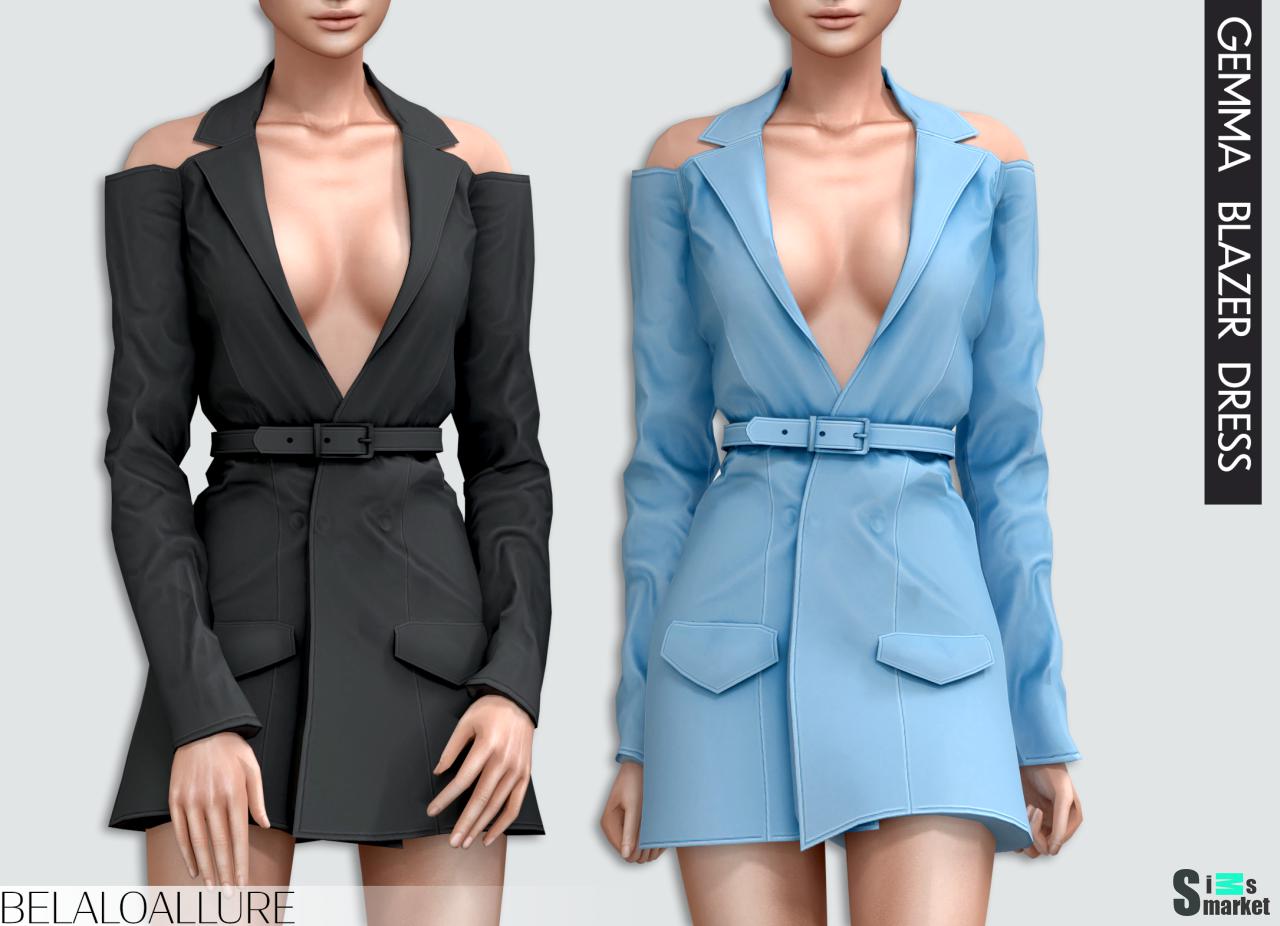 Платье "Gemma blazer dress" BELALOALLURE для Симс 4. Скачать мод