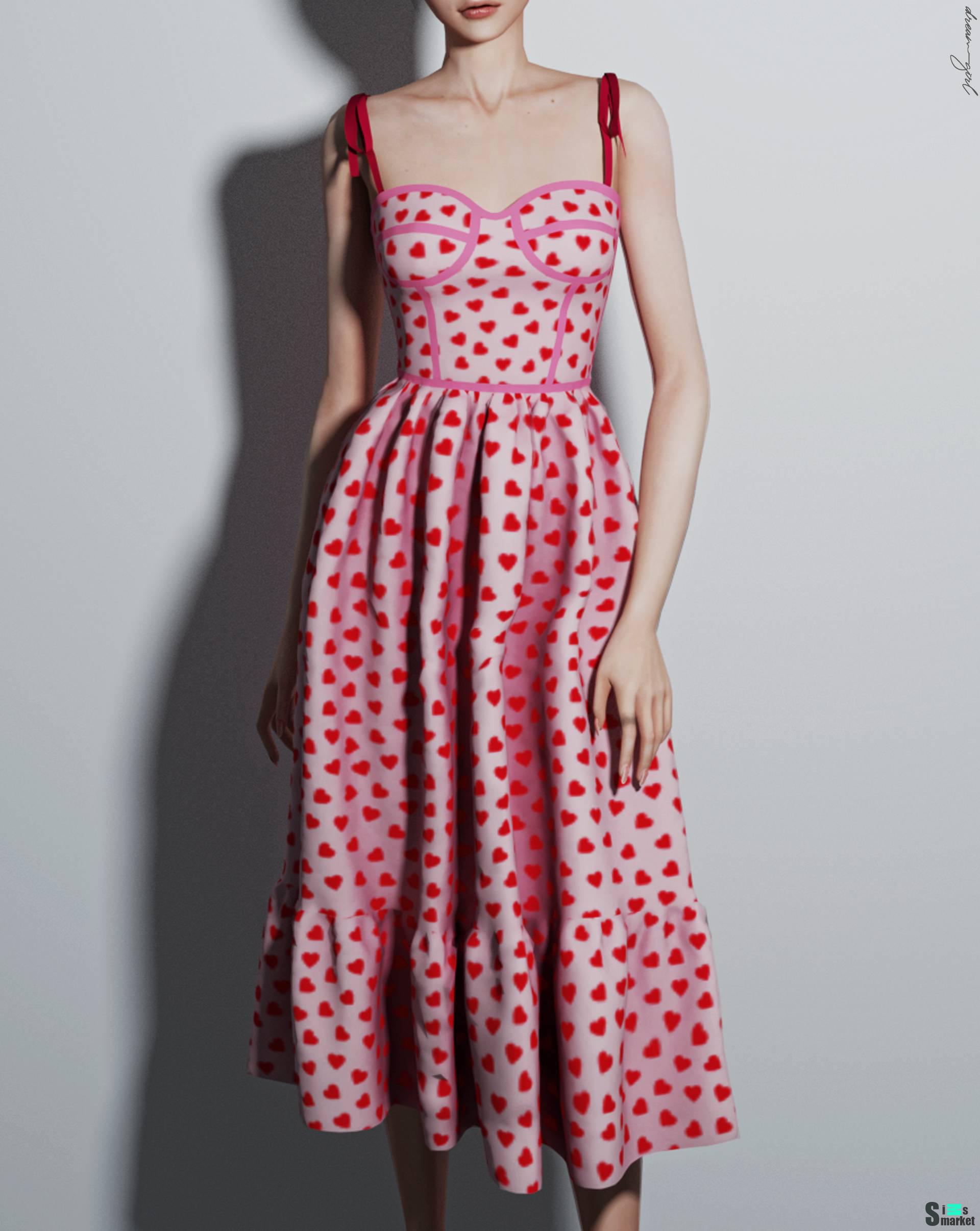 Платье "h e a r t m i d i d r e s s" для Симс 4 для Симс 4. Скачать мод