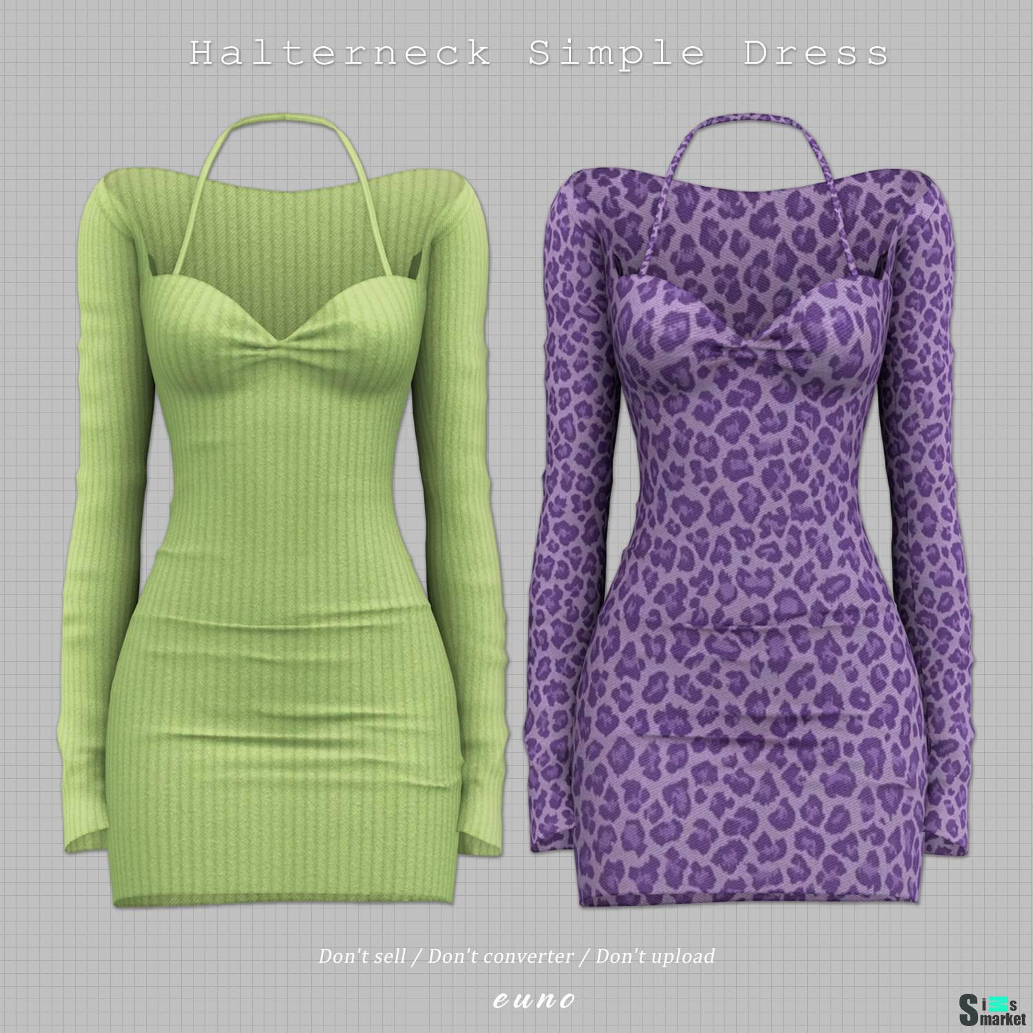 Платье "Halterneck Simple Dress" для Симс 4 для Симс 4. Скачать мод