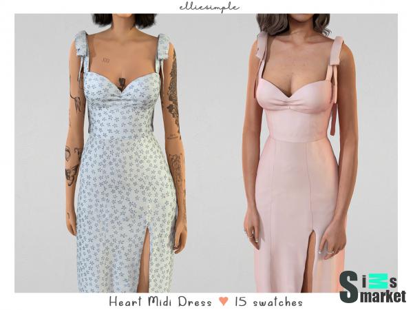 Платье heart midi by elliesimple для Симс 4. Скачать мод