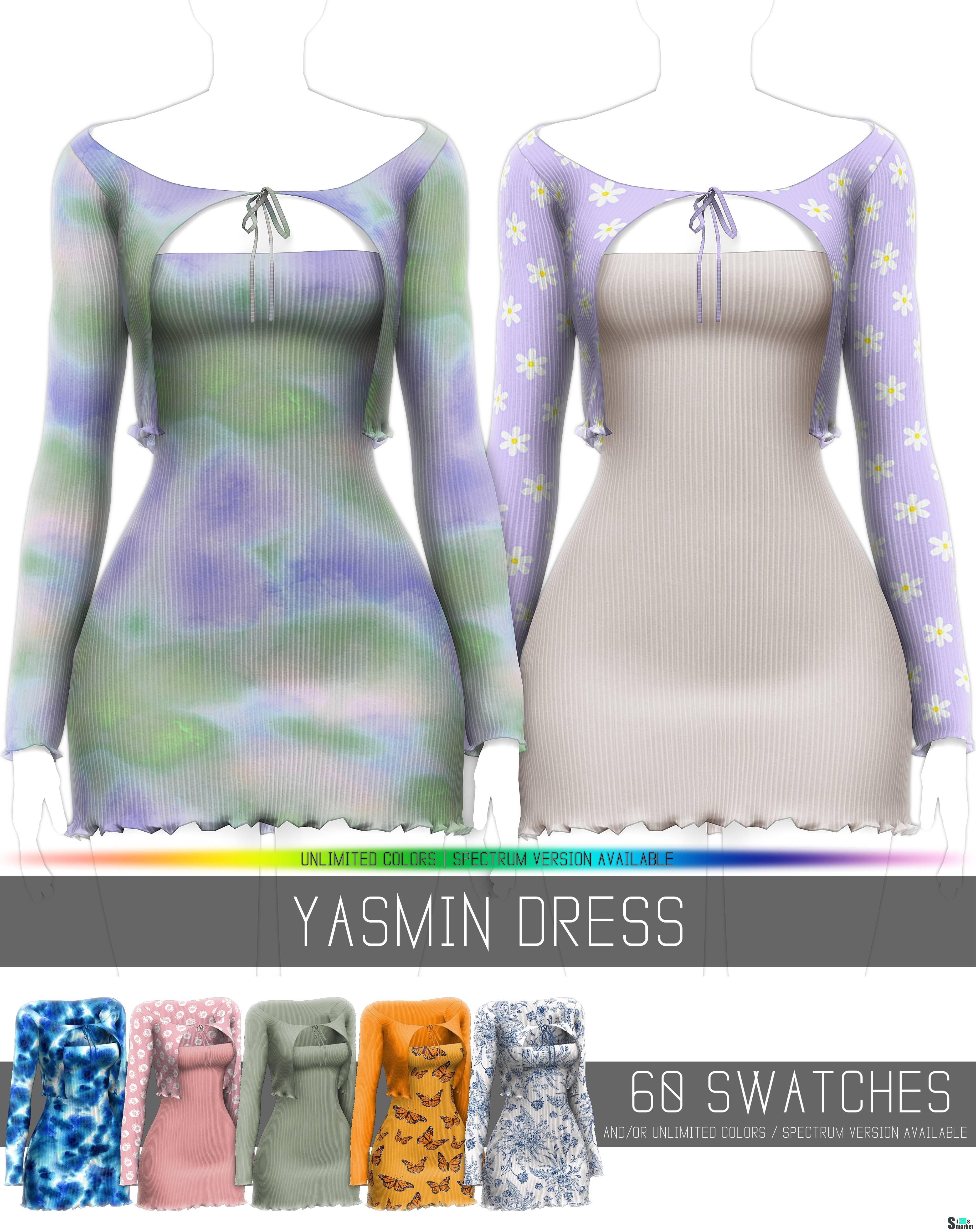 Платье и кардиган "YASMIN DRESS" для Симс 4 для Симс 4. Скачать мод