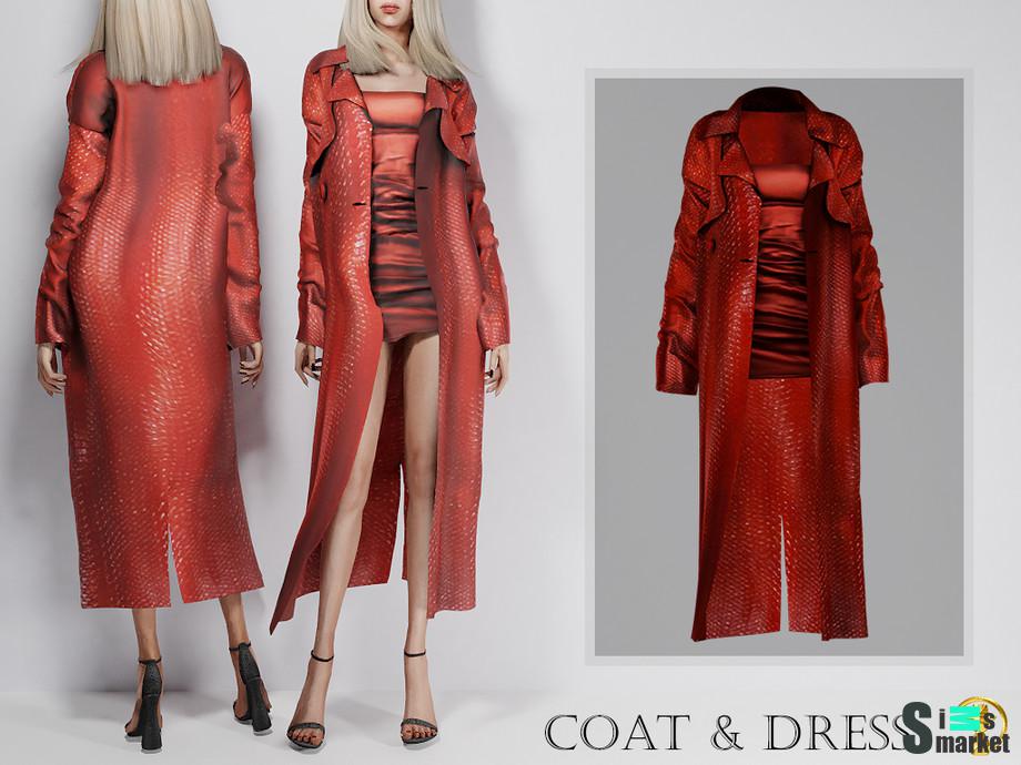 Платье и пальто Early by turksimmer для Симс 4. Скачать мод