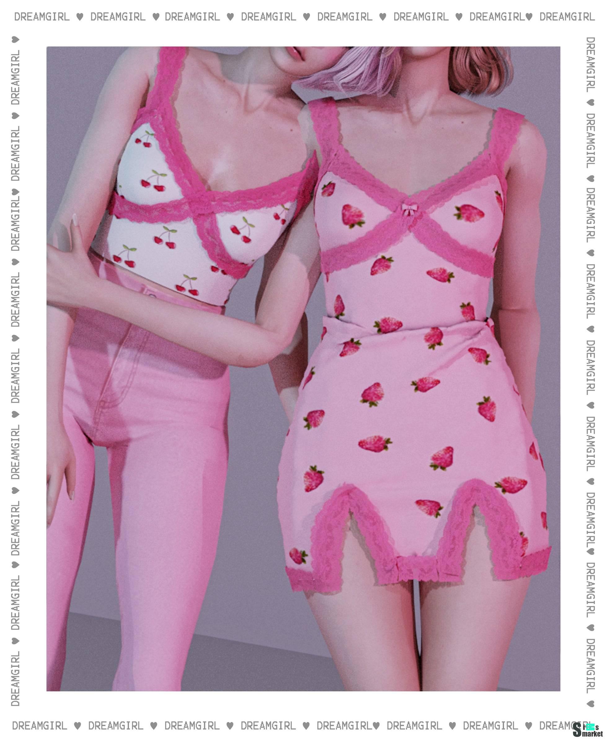 Платье и топ "LACY CROSS TANK AND LACY CROSS DRESS" от DREAMGIRL для Симс 4. Скачать мод