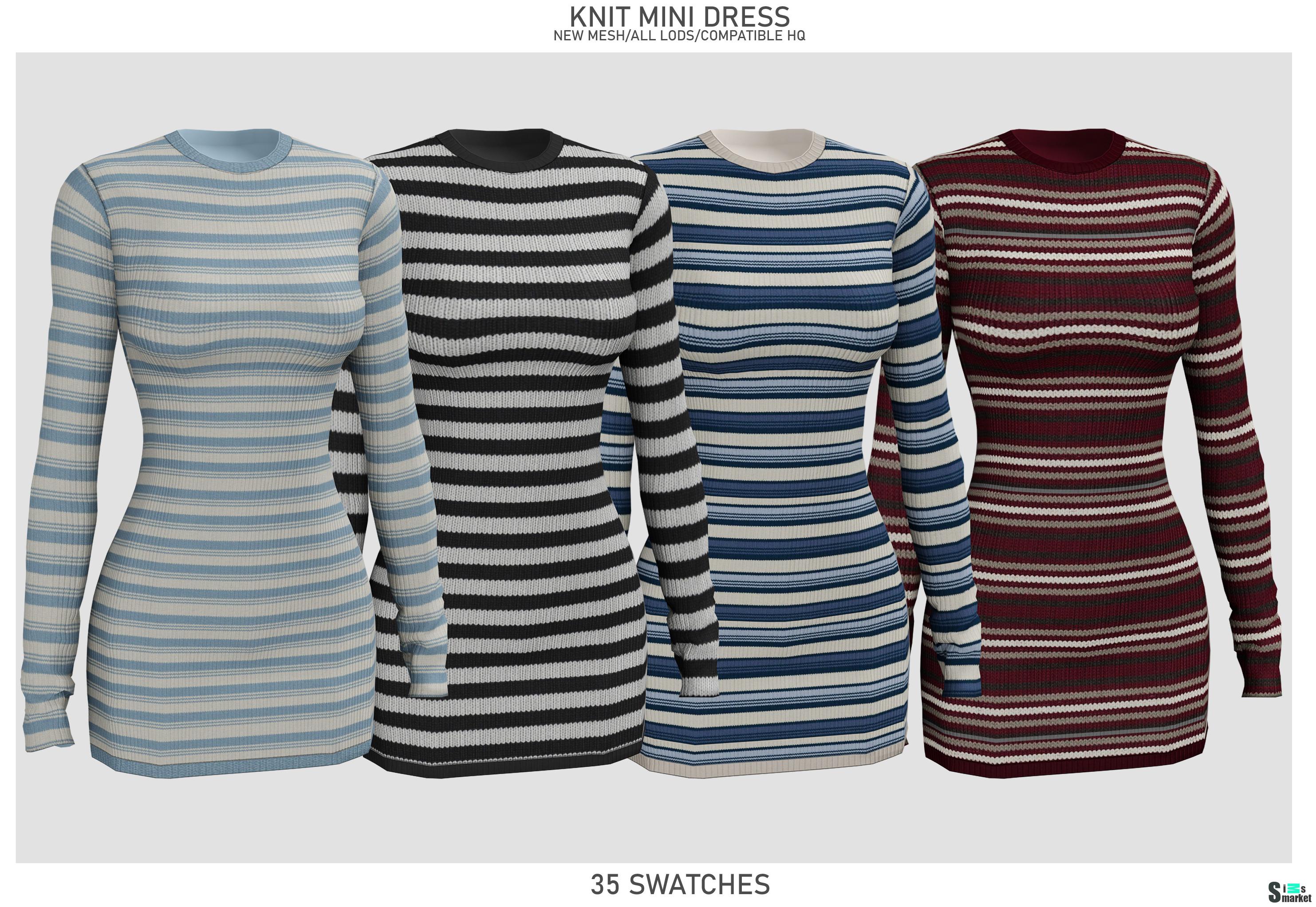 Платье "Knit mini dress" для Симс 4 для Симс 4. Скачать мод Платье "Knit mini dress" для Симс 4 для Симс 4. Скачать мод