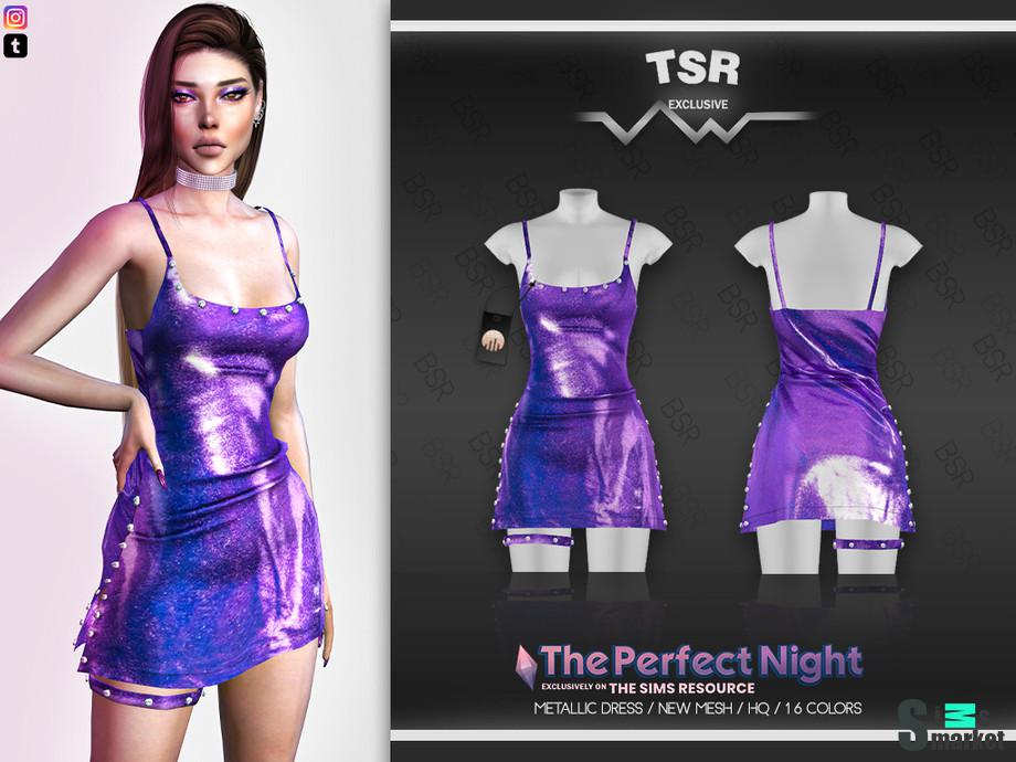 Платье Metallic by busra-tr для Симс 4. Скачать мод