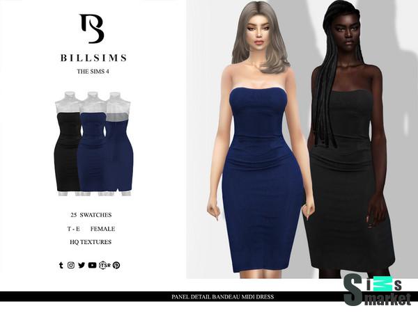 Платье миди-бандо со вставками для Симс 4. Скачать мод