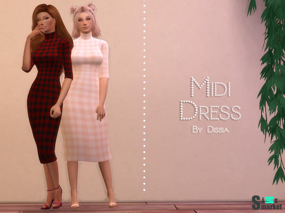 Платье Midi by Dissia для Симс 4. Скачать мод