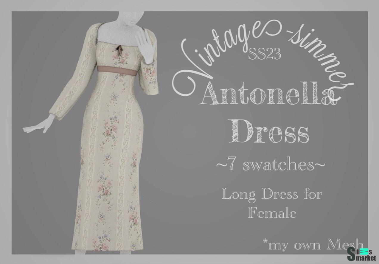 платье от vintage_simmer для Симс 4. Скачать мод
