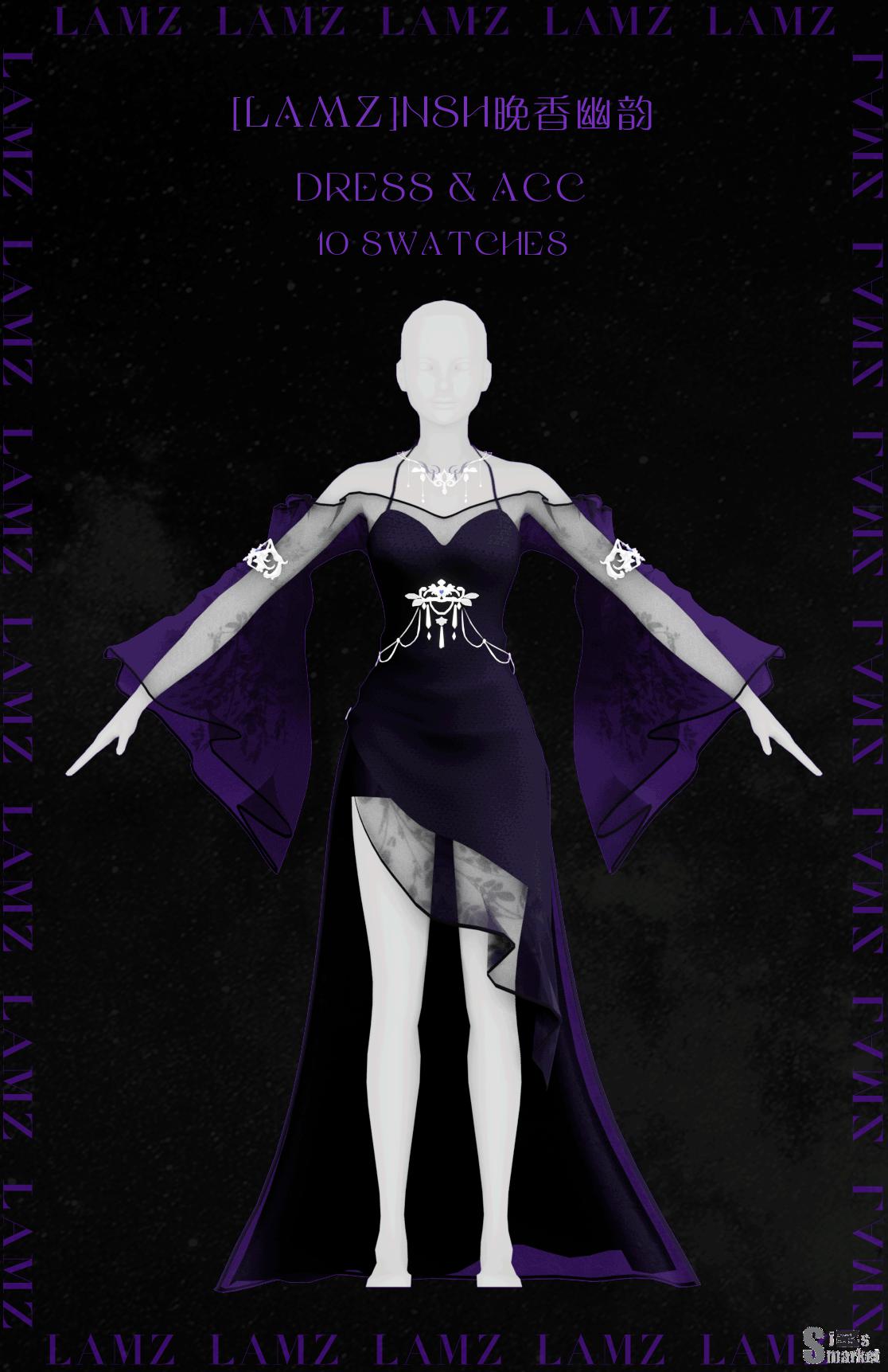 Платье + ожерелье "NSH晚香幽韵" by LAMZ для Симс 4. Скачать мод