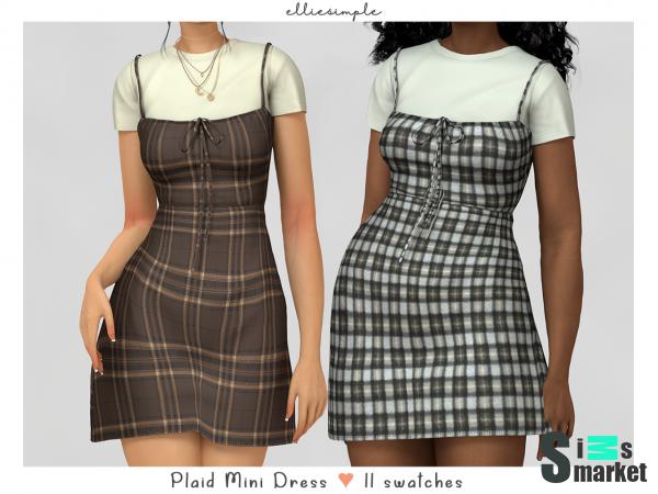 Платье plaid mini by elliesimple для Симс 4. Скачать мод