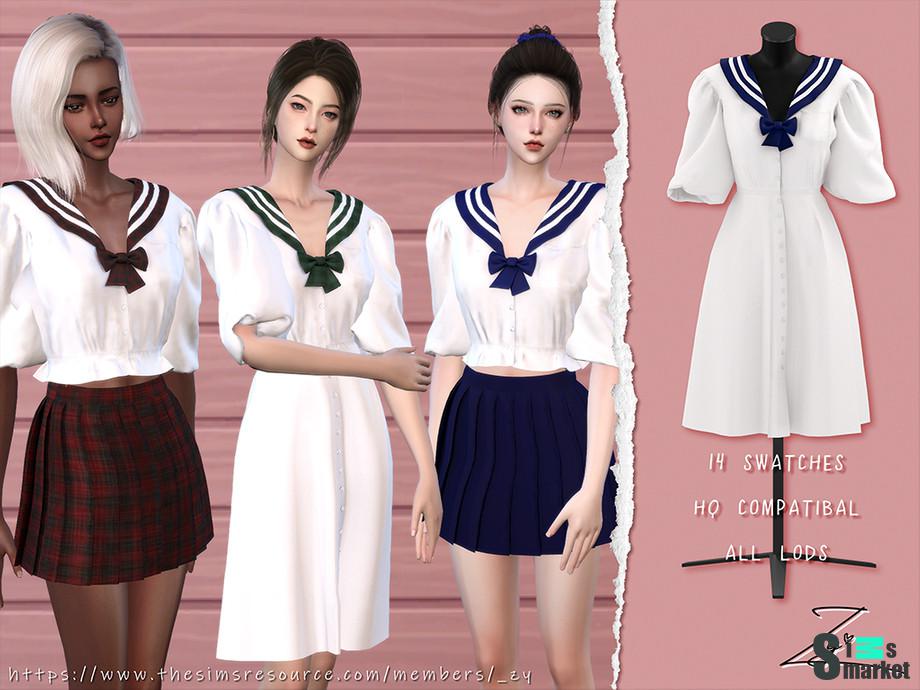 Платье POPLIN by _zy для Симс 4. Скачать мод