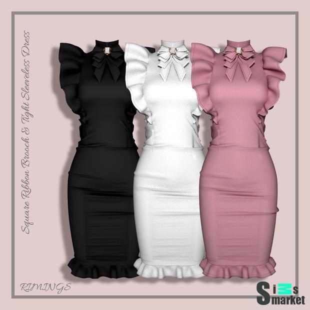 Платье ribbon brooch by [rimings] для Симс 4. Скачать мод