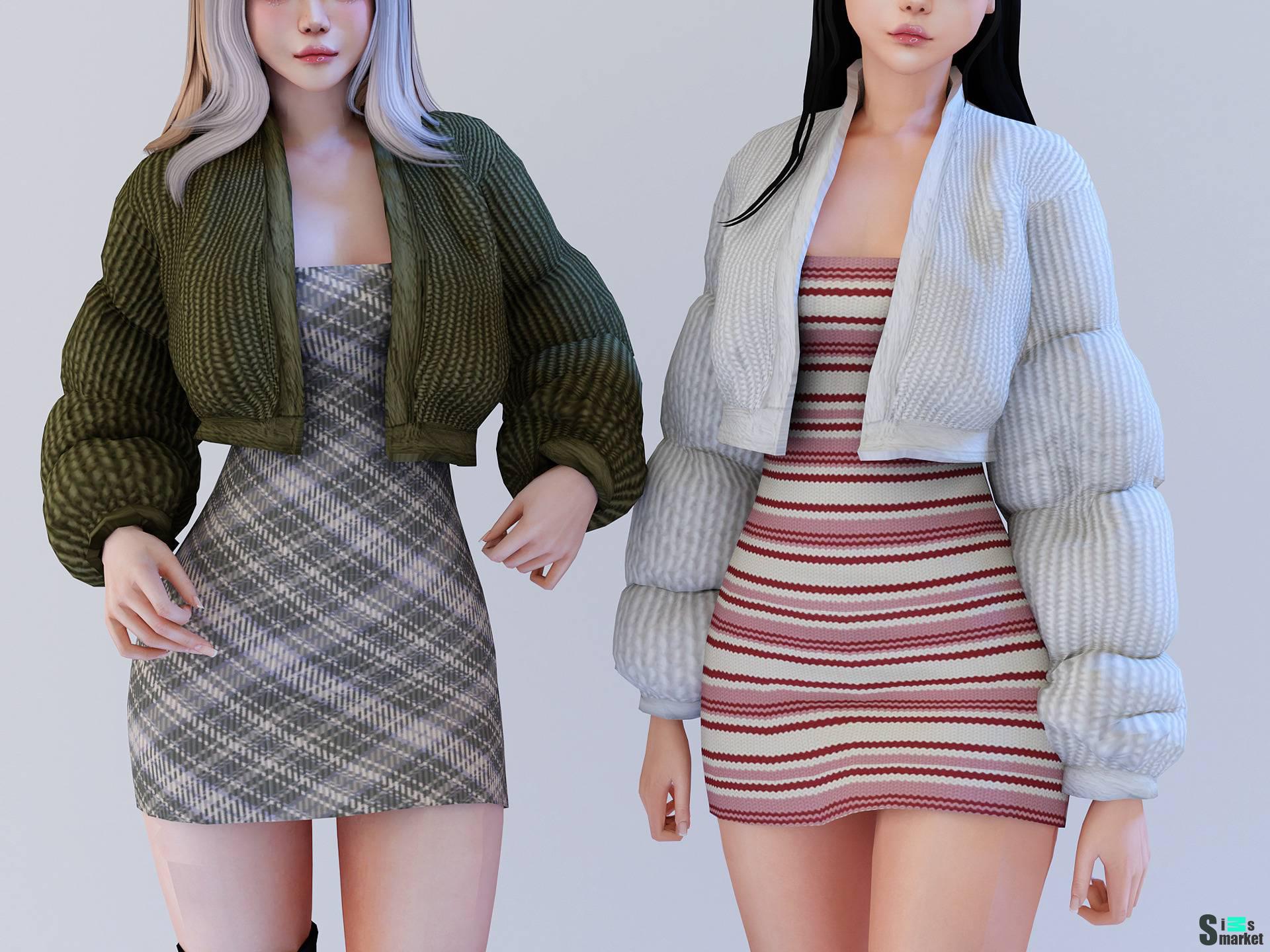 Платье с пуховиком "Puffer with mini dress" для Симс 4 для Симс 4. Скачать мод Платье с пуховиком "Puffer with mini dress" для Симс 4 для Симс 4. Скачать мод