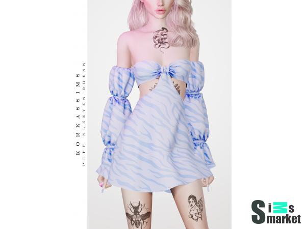 Платье с пышными рукавами by korkassims для Симс 4. Скачать мод