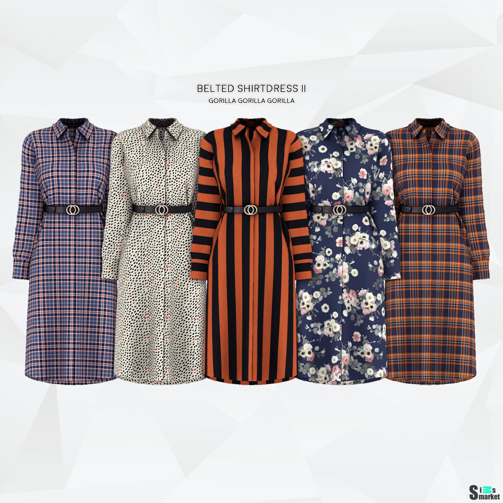 Платье с ремнём by gorillax3 для Симс 4. Скачать мод