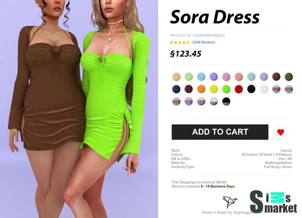 Платье sora by  nightingale sims для Симс 4. Скачать мод