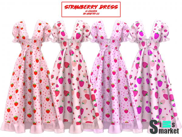 Платье "strawberry dress" by grafity-cc для Симс 4. Скачать мод