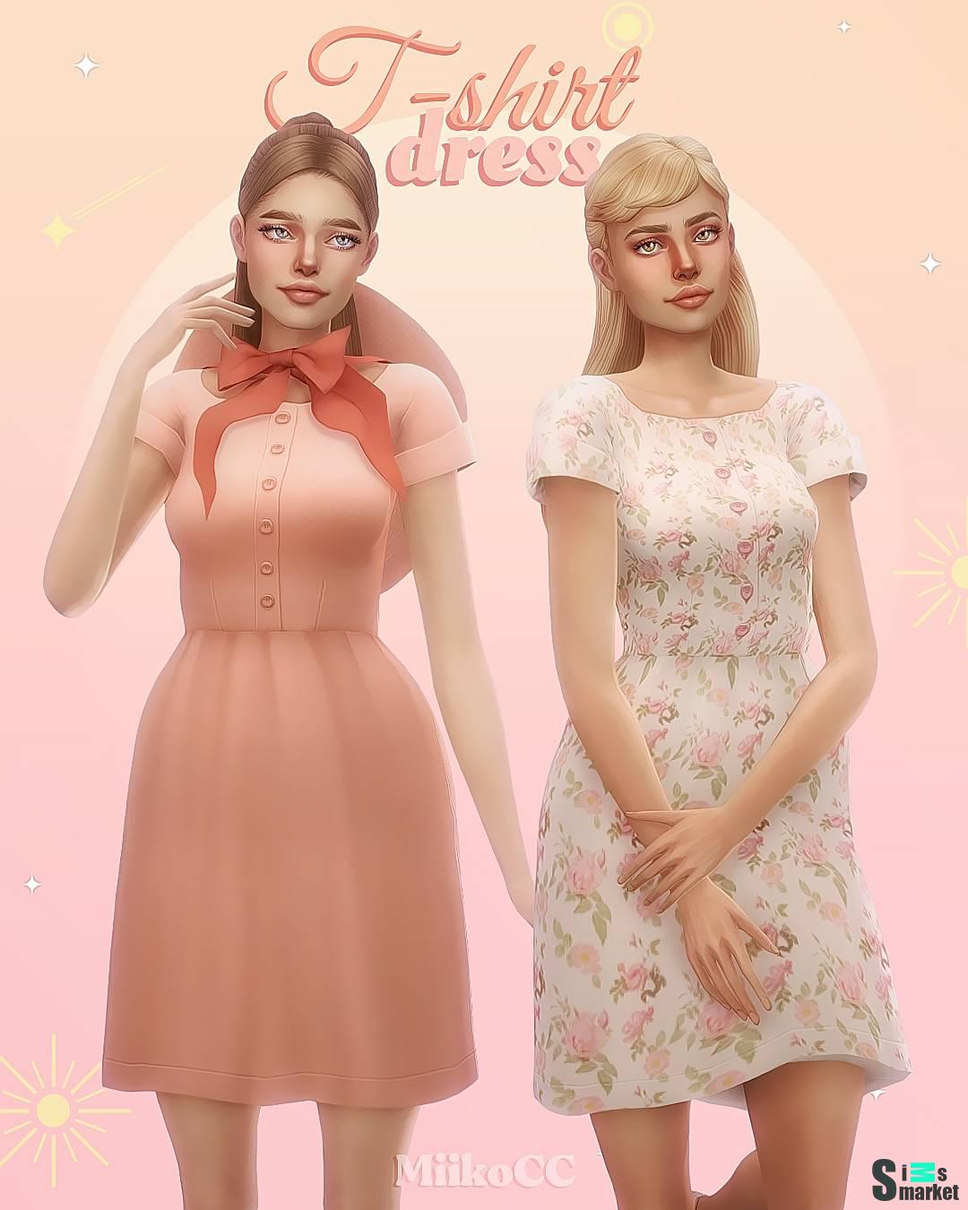 Платье "T-shirt dress" для Симс 4 для Симс 4. Скачать мод