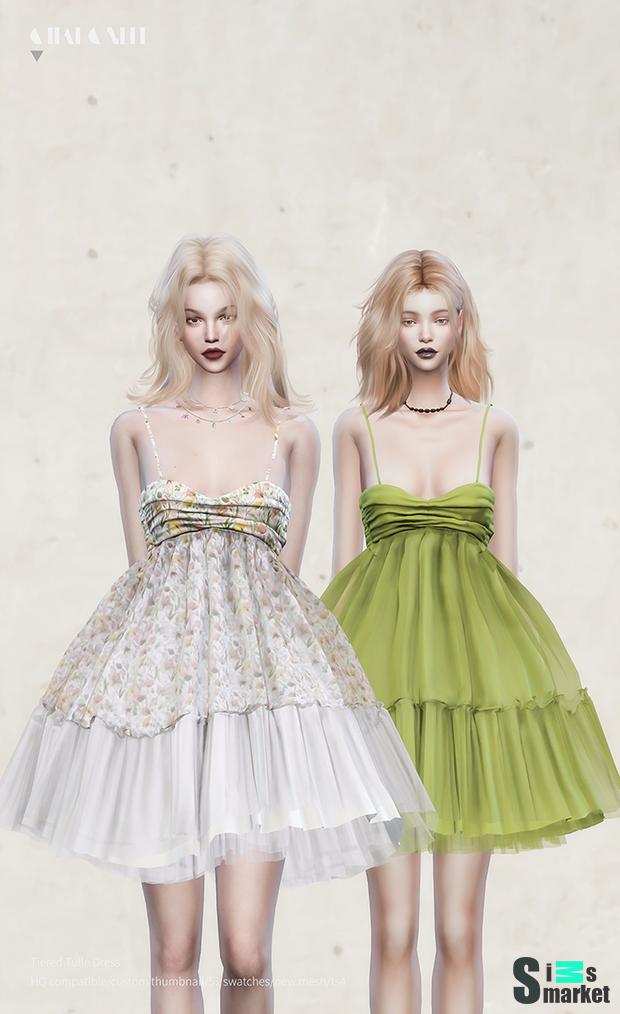платье Tiered Tulle Dress by Charonlee SIMS для Симс 4. Скачать мод