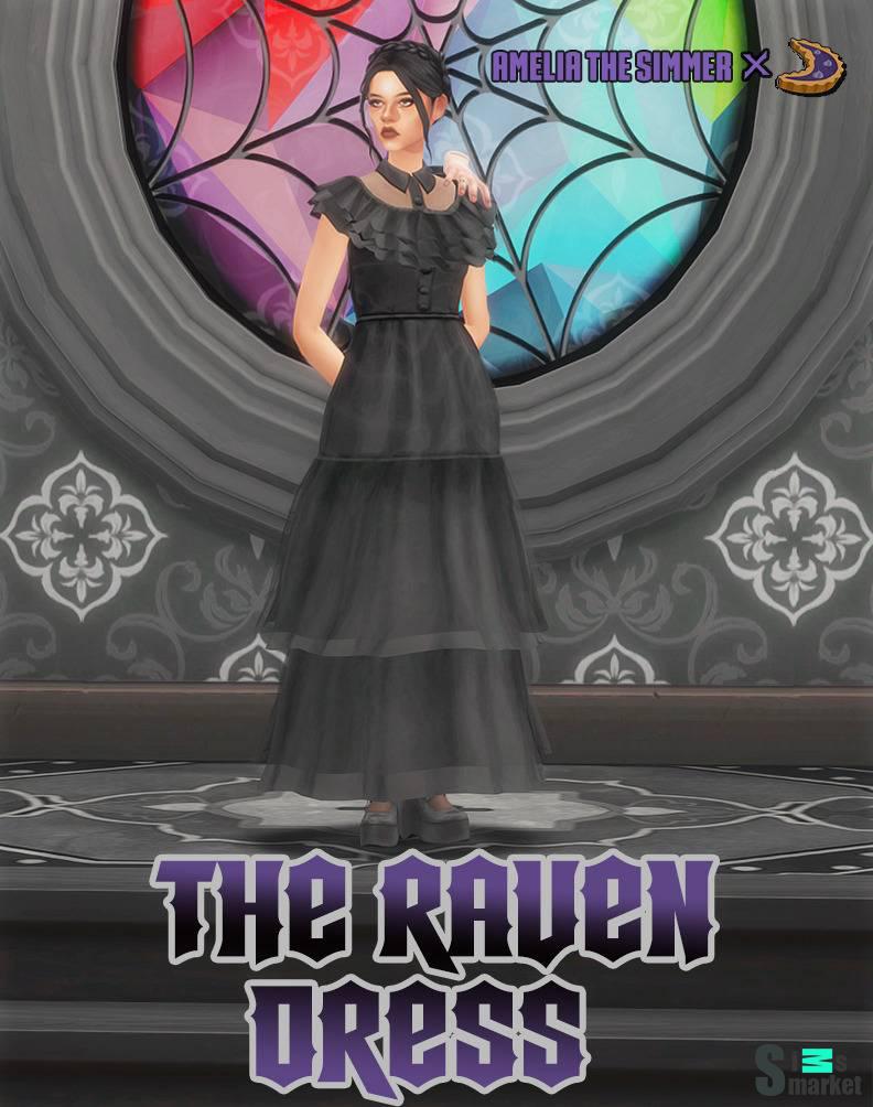 Платье Уэнздэй "THE RAVEN DRESS" для Симс 4 для Симс 4. Скачать мод