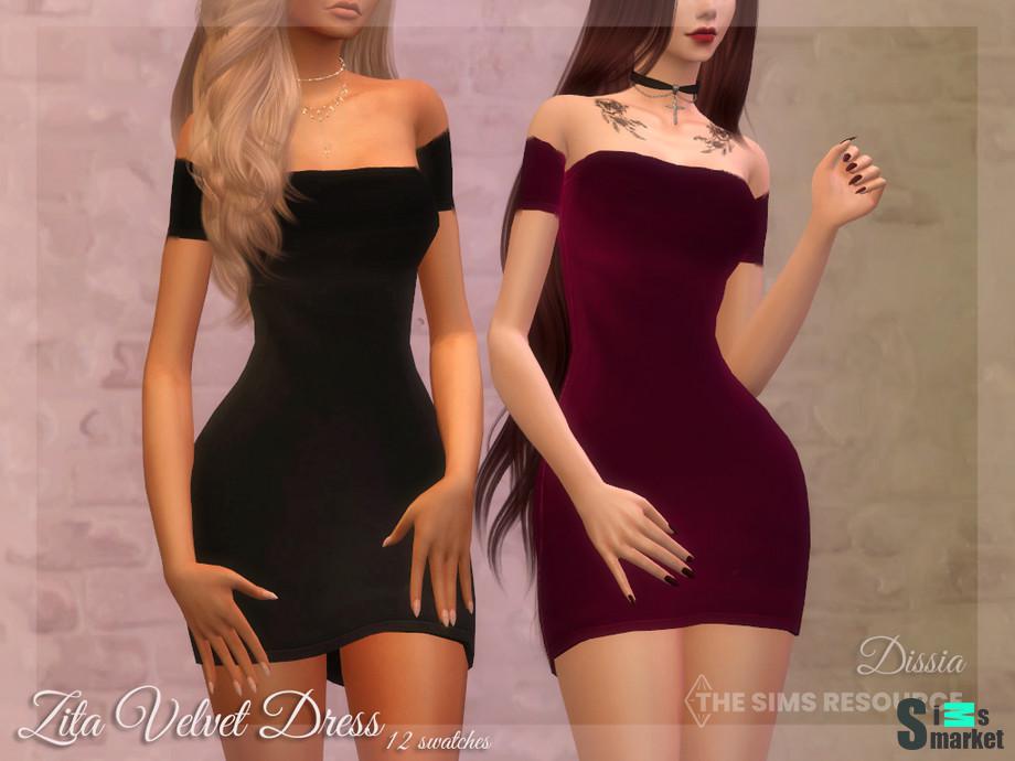 Платье Velvet by Dissia для Симс 4. Скачать мод