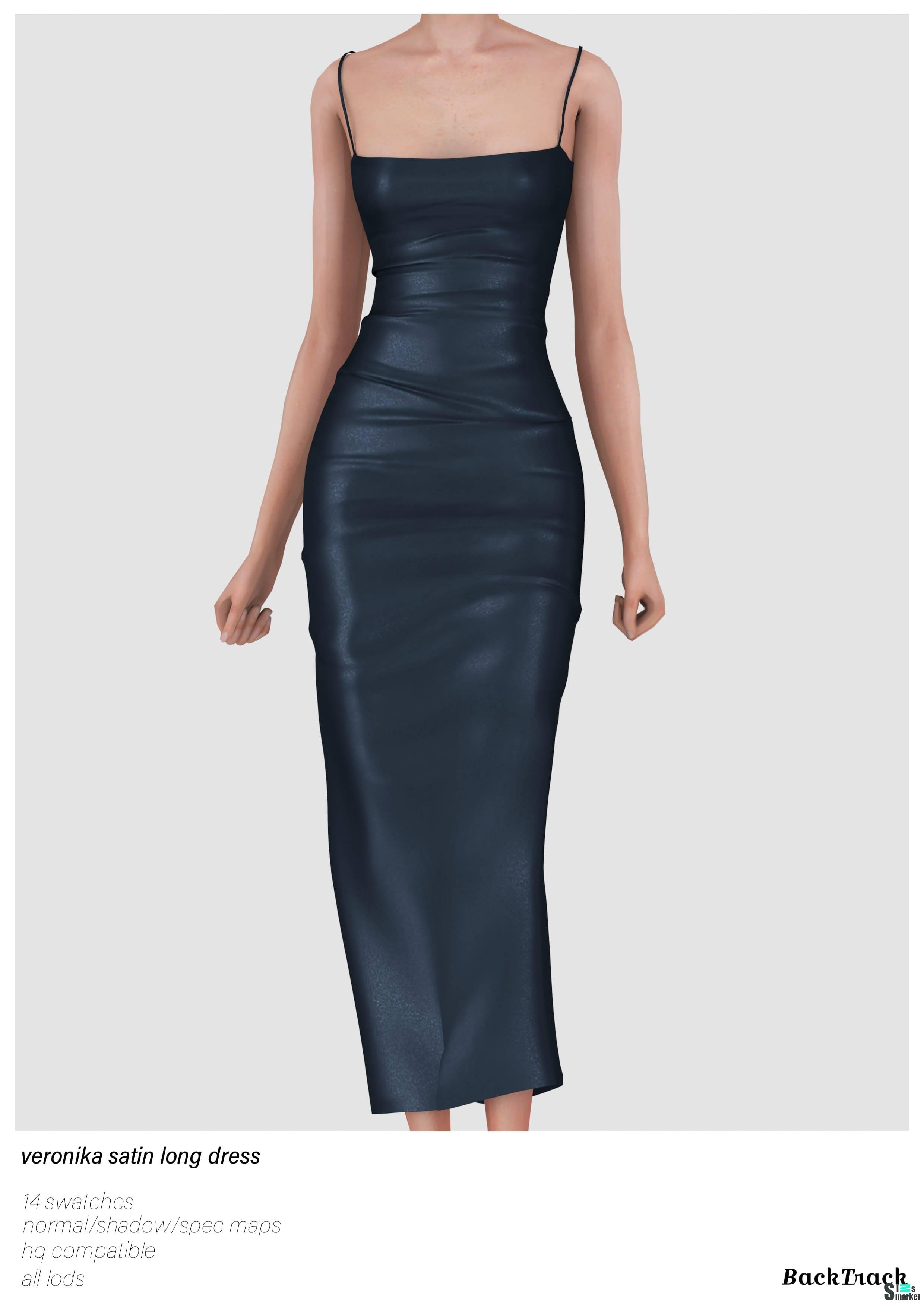 Платье "Veronika Satin Long Dress" для Симс 4 для Симс 4. Скачать мод