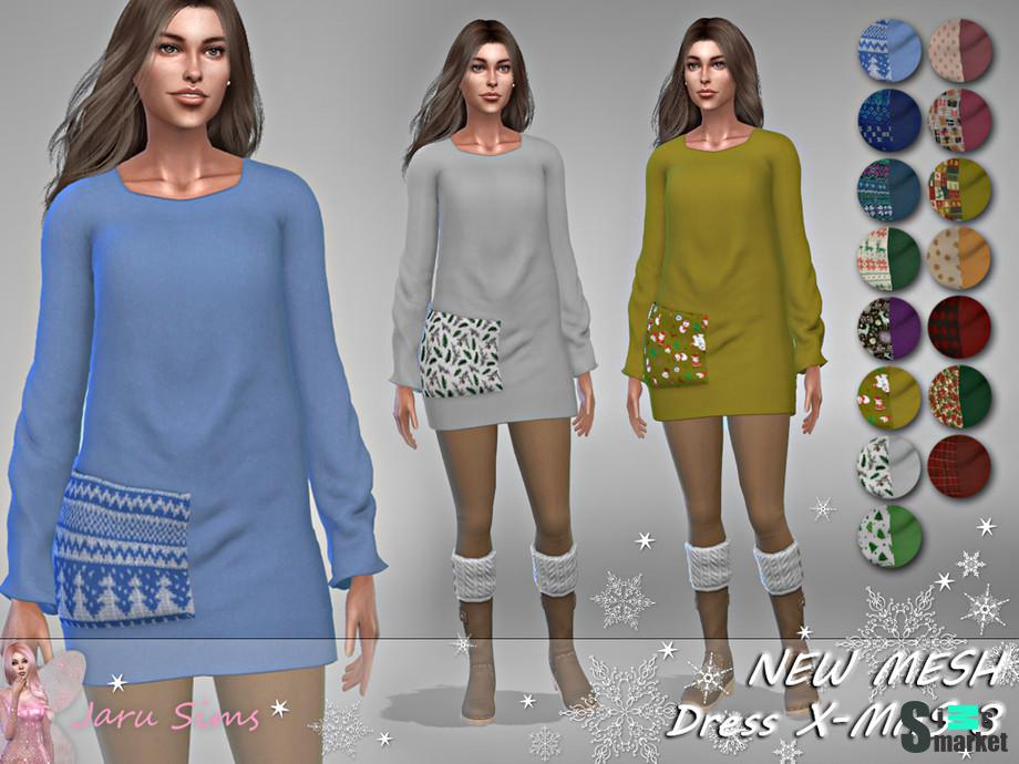 Платье X-MAS 3 by Jaru Sims для Симс 4. Скачать мод
