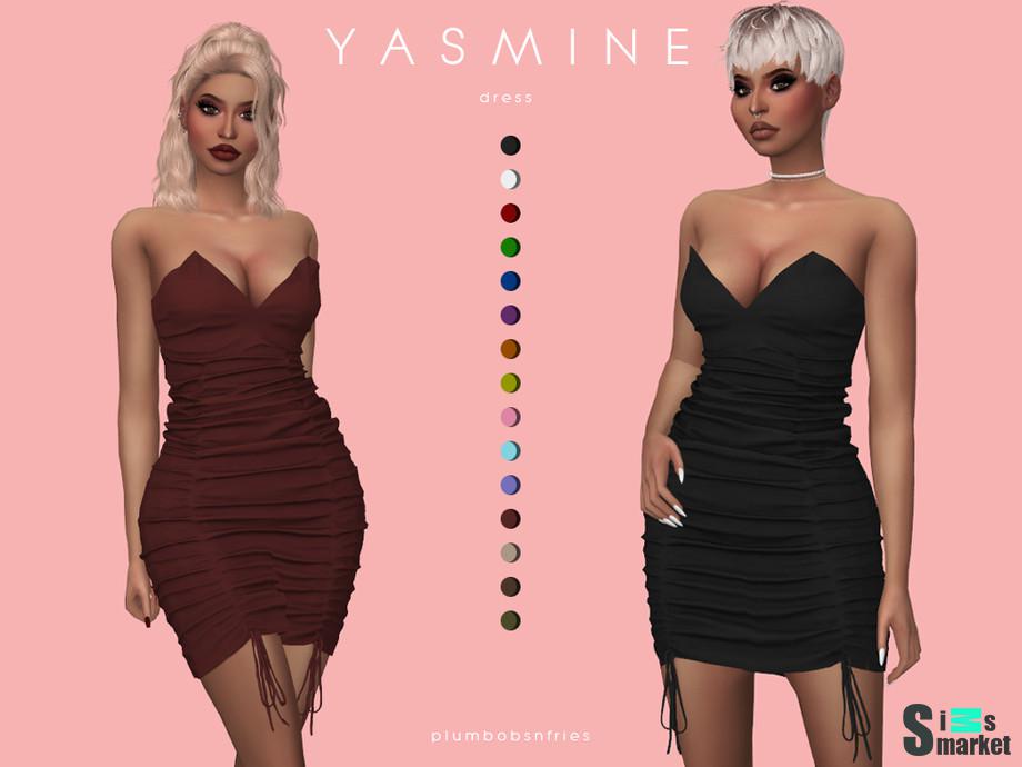 Платье YASMINE by Plumbobs n Fries для Симс 4. Скачать мод