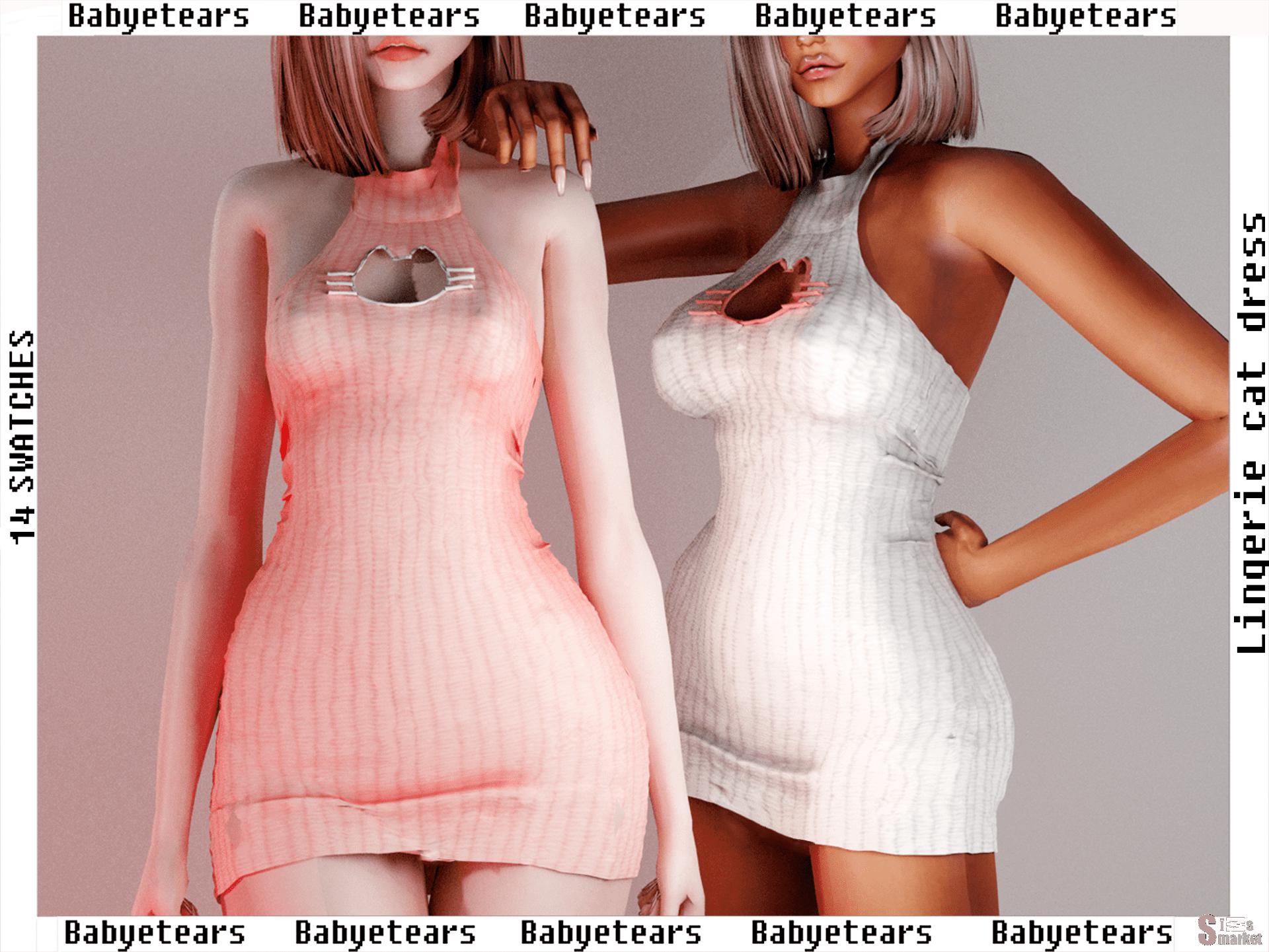 Платье ♡LingerieCat by ♡B a b y e t e a r s♡ для Симс 4. Скачать мод