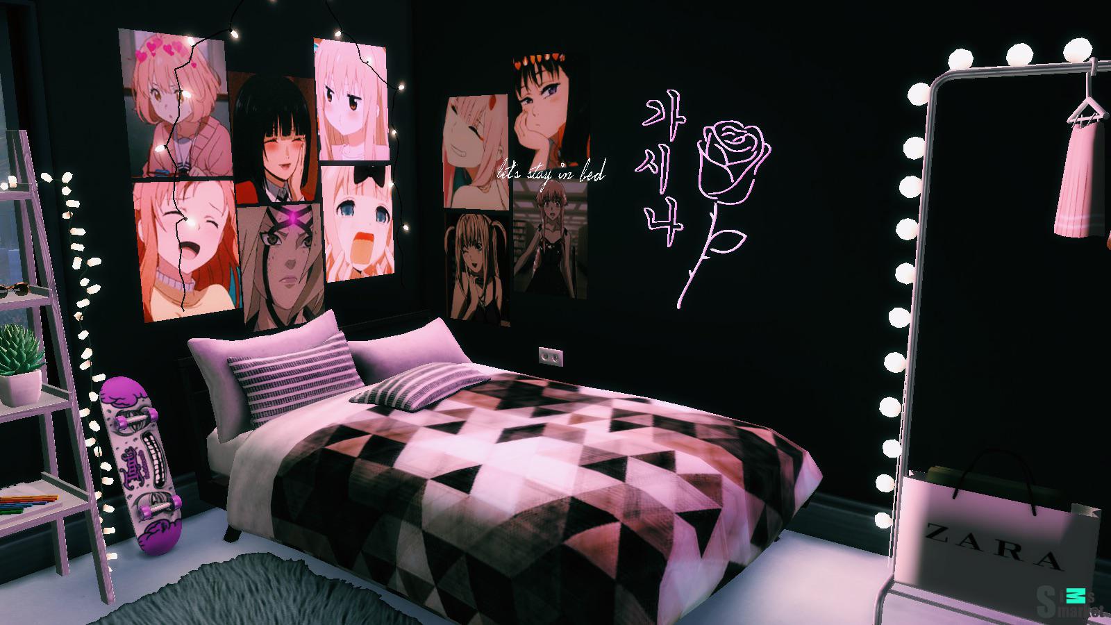 Постеры с девушками из аниме для Симс 4. Скачать мод