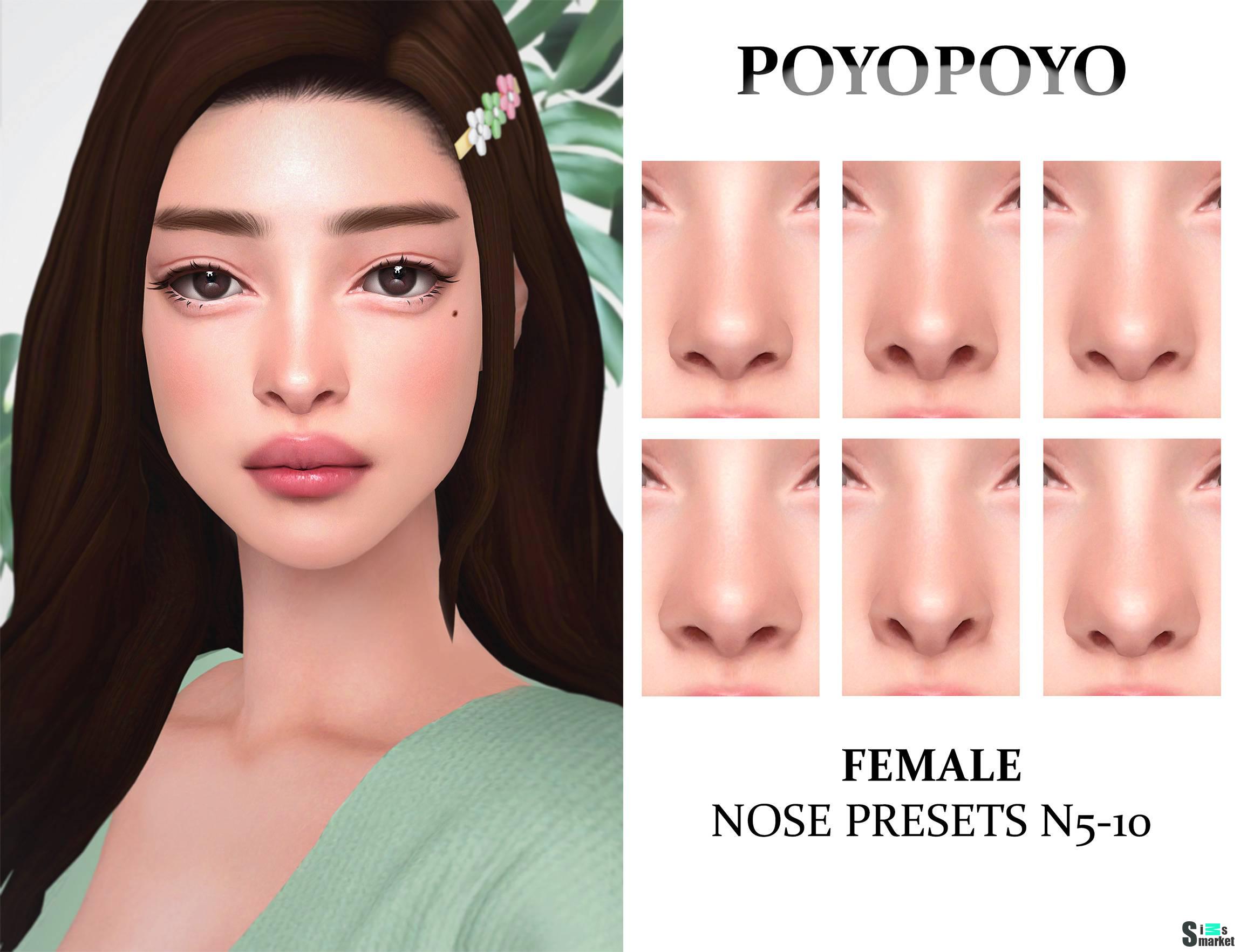 Пресеты для носа "FEMALE Nose Presets N5-10" для Симс 4 для Симс 4. Скачать мод