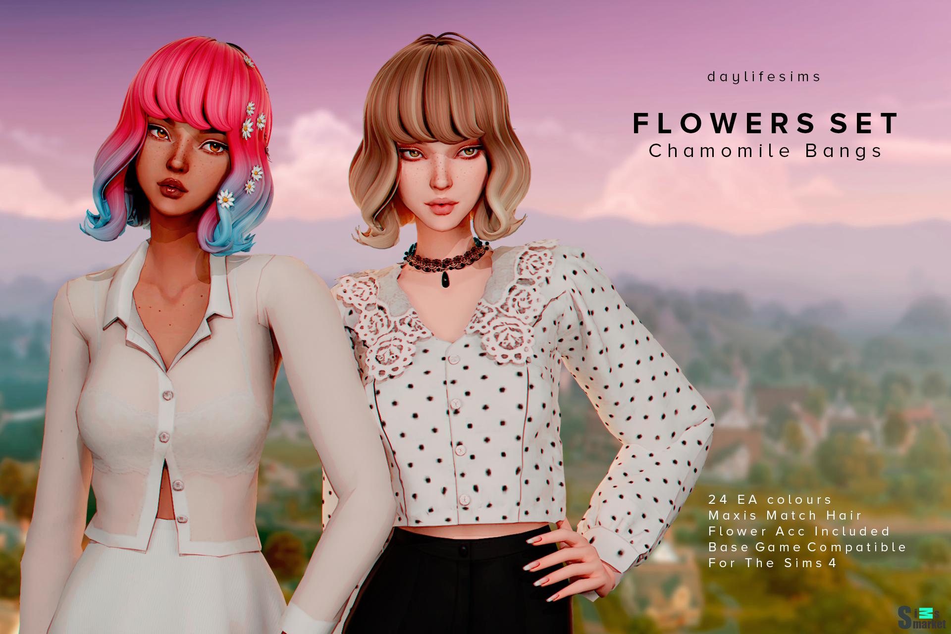 Прическа FLOWERS by Daylife Sims для Симс 4. Скачать мод