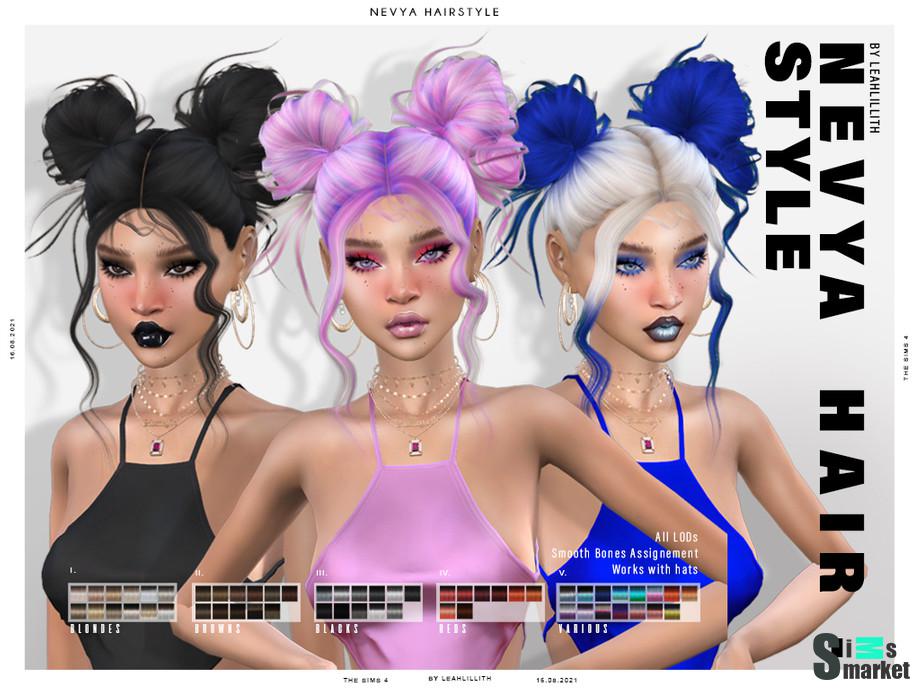 Прическа Nevya by Leah Lillith для Симс 4. Скачать мод