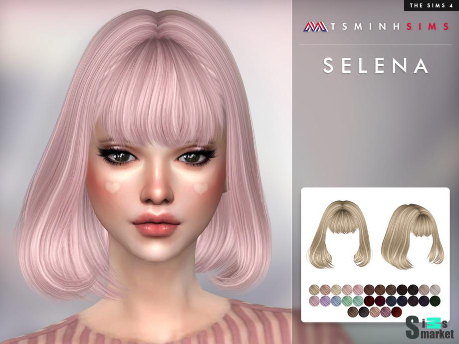Прическа Selena by TsminhSims для Симс 4. Скачать мод