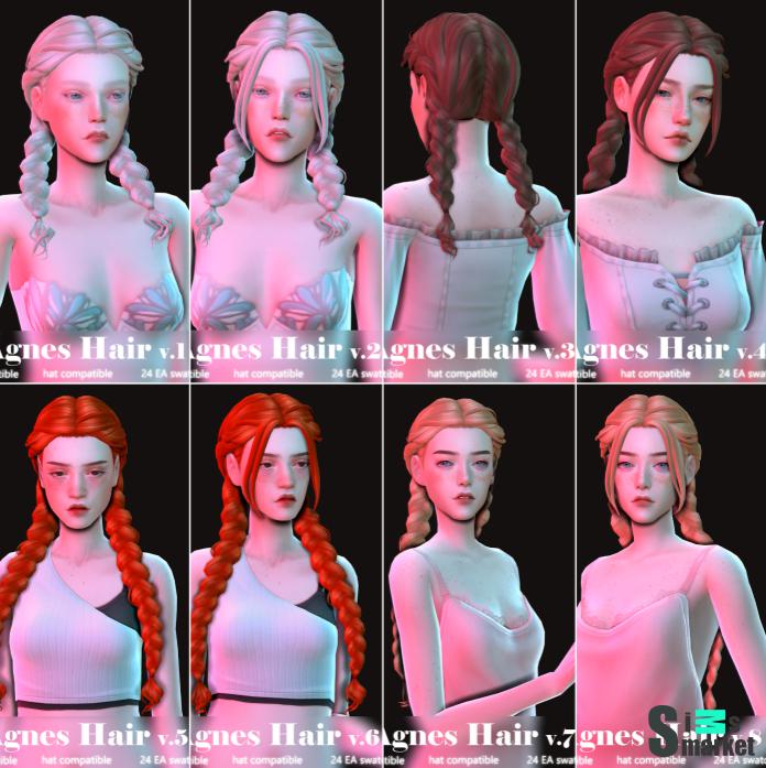 Причска "Agnes Hair v1-8" - для Симс 4 для Симс 4. Скачать мод