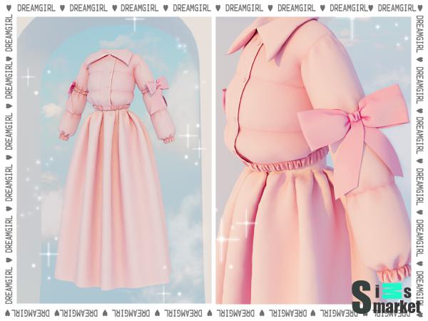 пуховик с бантиками и длинной юбкой для Симс 4. Скачать мод