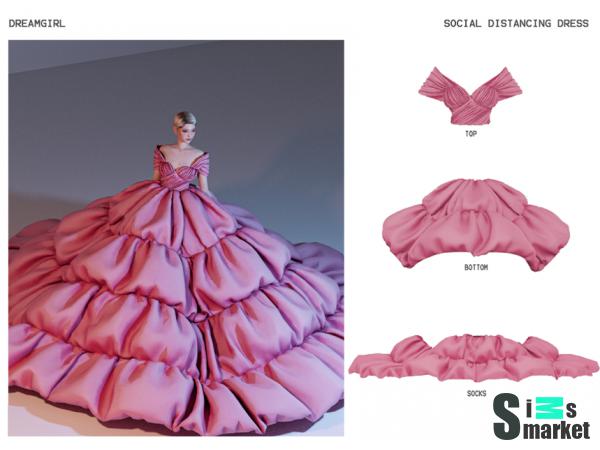 пышное розовое платье для Симс 4. Скачать мод